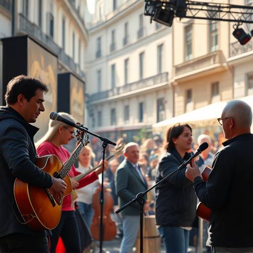 Photographie d'un groupe de musiciens jouant de la musique live lors d'un √©v√©nement culturel √† Lyon.