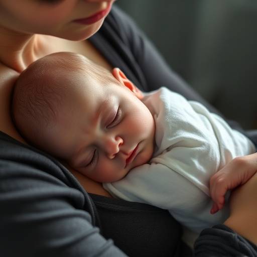 Portrait d'un b√©b√© endormi dans les bras de sa m√®re, photographi√© en lumi√®re naturelle.